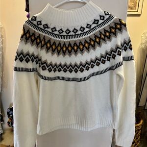 Miss Selfridge White Sweater with Black and Gold Pattern